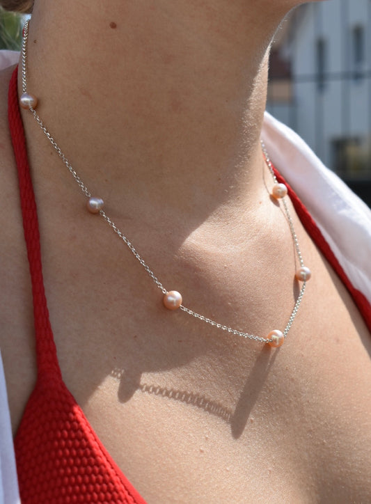 Collier 7 Perles Rondes Roses