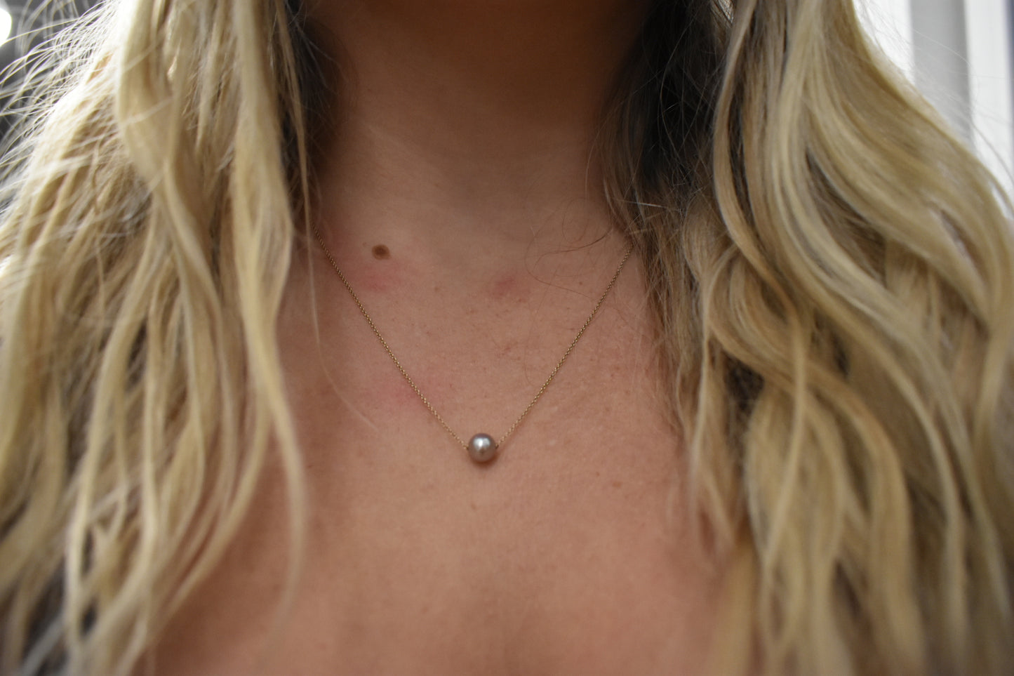 Collier Or Jaune 18k Perle D'eau Douce Ronde Rose