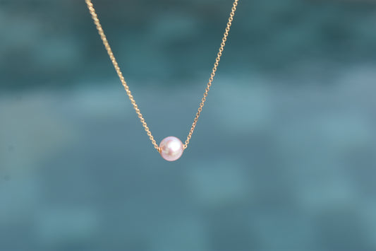 Collier Or Jaune 18k Perle D'eau Douce Ronde Rose